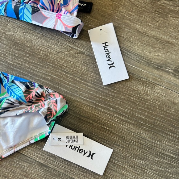 Hurley Women's Leafy Print Bikini in Blue and Green - Picture 2 of 6